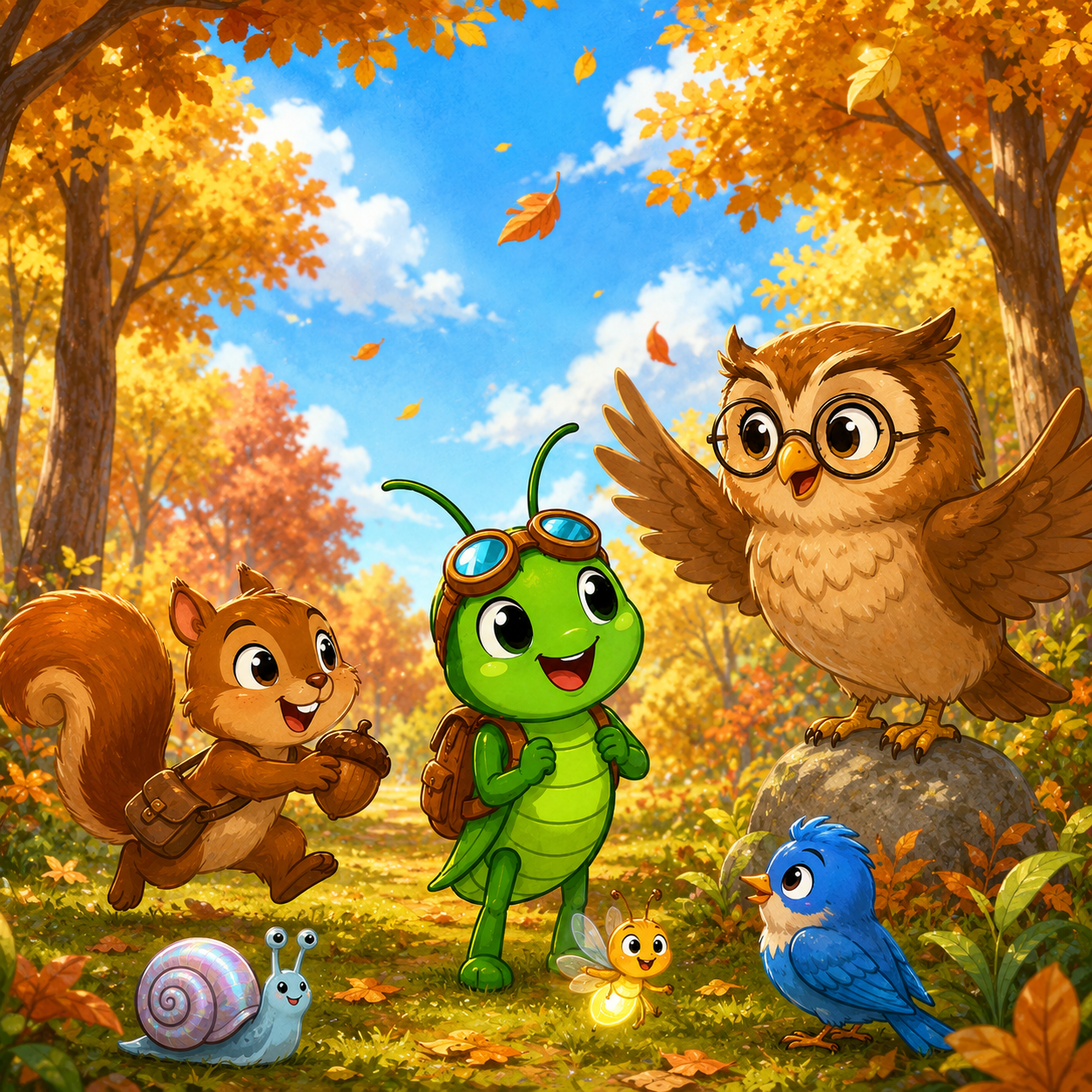 Gizmo with the owl and the bluebird